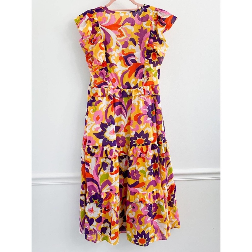 J.Crew Ruffle Tiered Midi Spring Dress Ratti Print Yellow - Picture 6 of 6